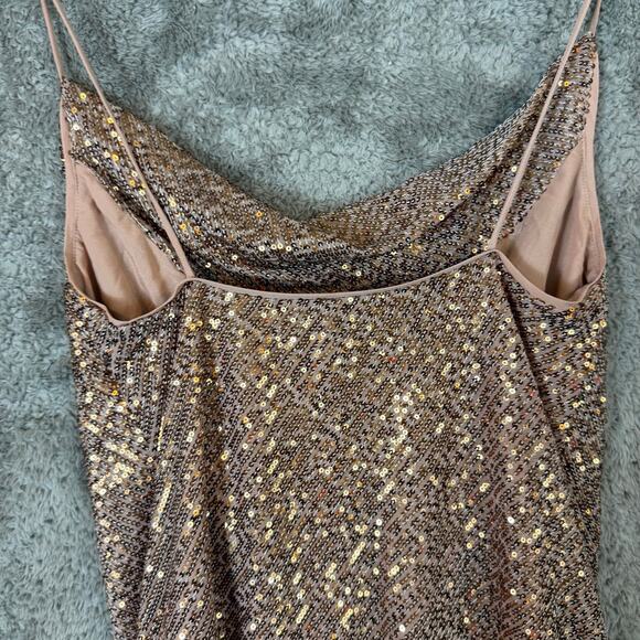 Asos Sequin Cami Mini Dress Cowl Neck Bronze Blush Pink Neutral 6 Tall 6T - Picture 7 of 11